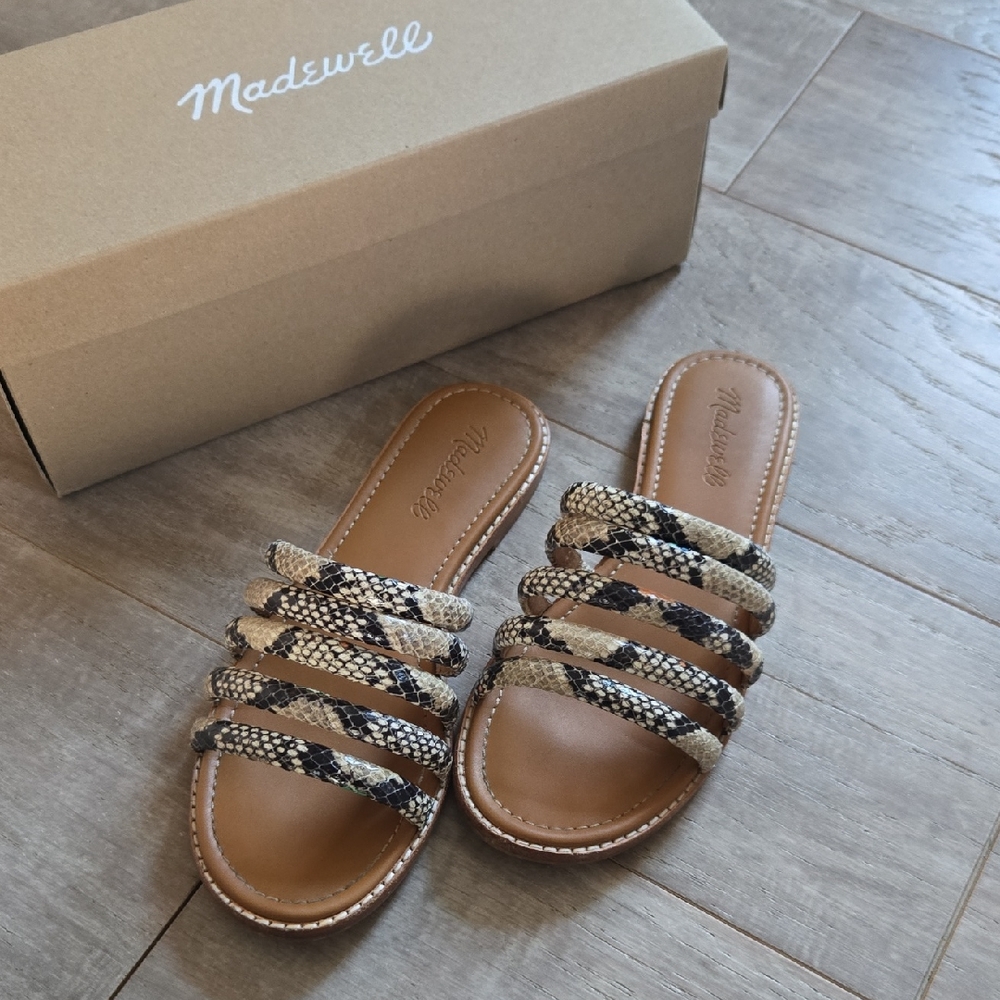 Madewell Multistrap Flat Sandals In Snake Print